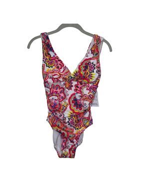 NWT Floral Print Ruched Wide Strap One Piece Swimsuit